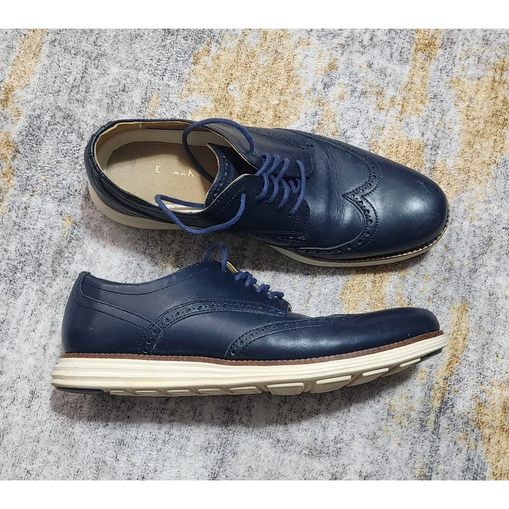 Cole Haan Mens Grand OS Wingtip Oxford Navy Blue Leather C24091 Sneaker Size 9.5